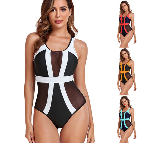 Dame Sporty One-Piece med gennemsigtige mesh-indlæg og attraktive kontrastsyninger Stilla
