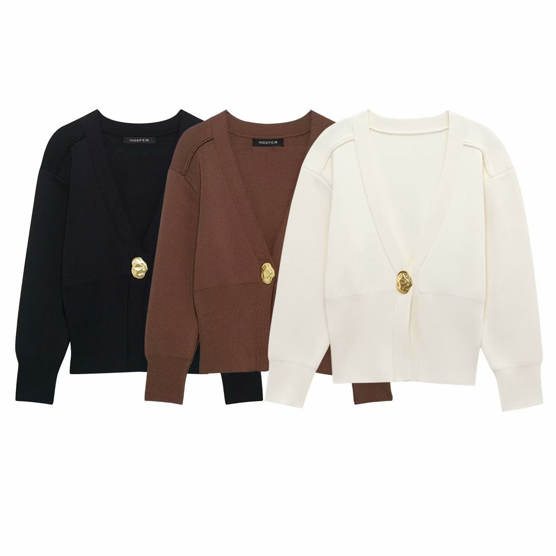 Femme Strikknap cardigan med ribbede manchetter Stilla