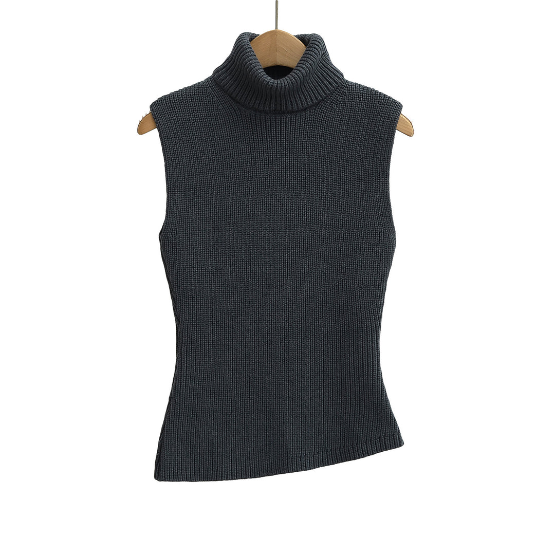 Dame strikbluse med høj krave og struktureret design Stilla