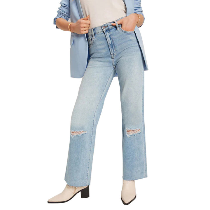 Dame High-Waist Jeans med frynsede kanter og modede revnedetaljer Skovae