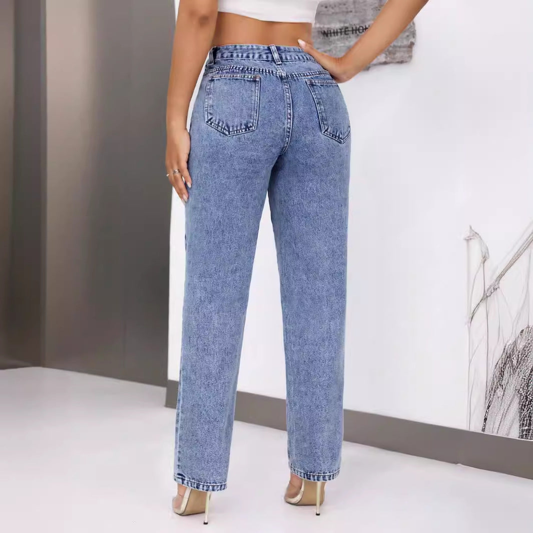 Dame Højtaljede Jeans med Bred Ben Stilla