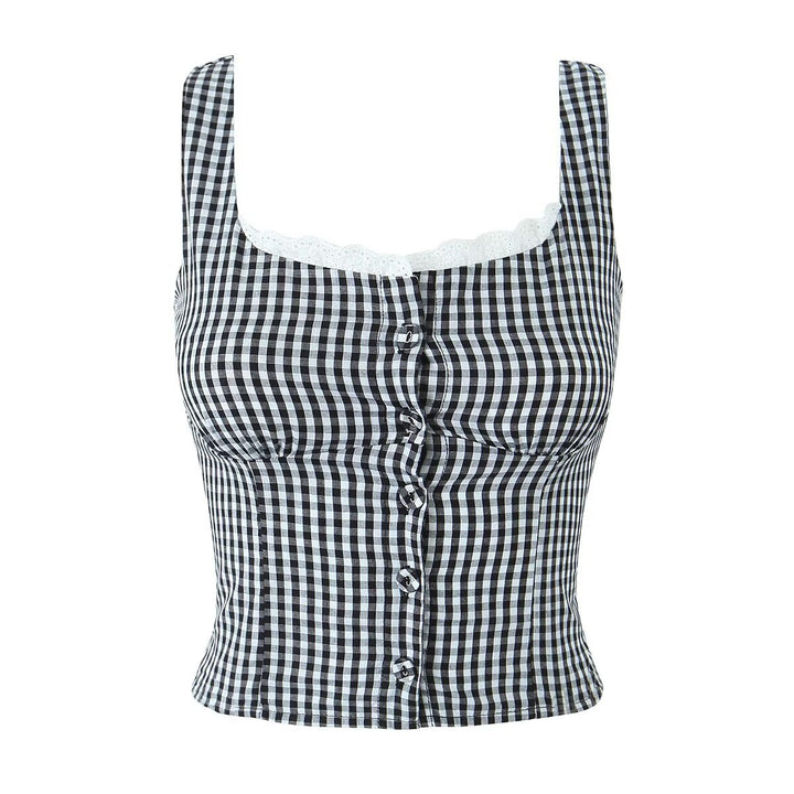 Dame ternet mønster crop-top med spidsbesætning og knapbare design Stilla