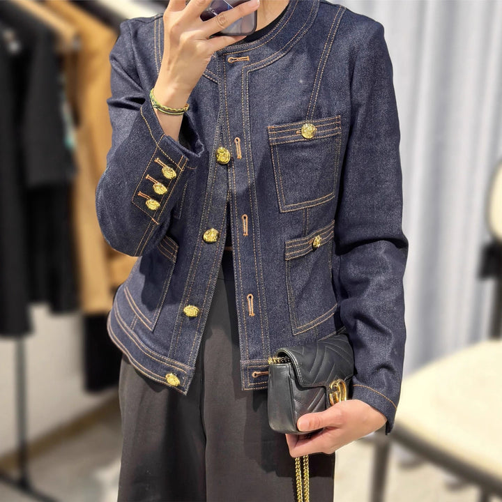 Dame Mode Denim Jakke med Gyldne Knapper Stilla