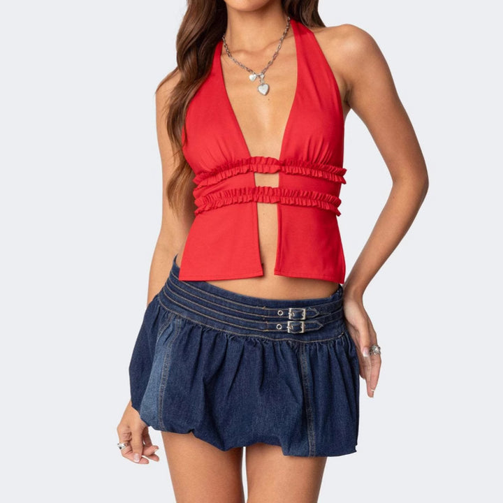 Kvinders crop top med flæse detaljer og stilfuld udskæring Stilla