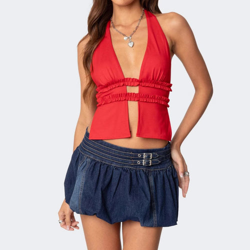Kvinders crop top med flæse detaljer og stilfuld udskæring Stilla
