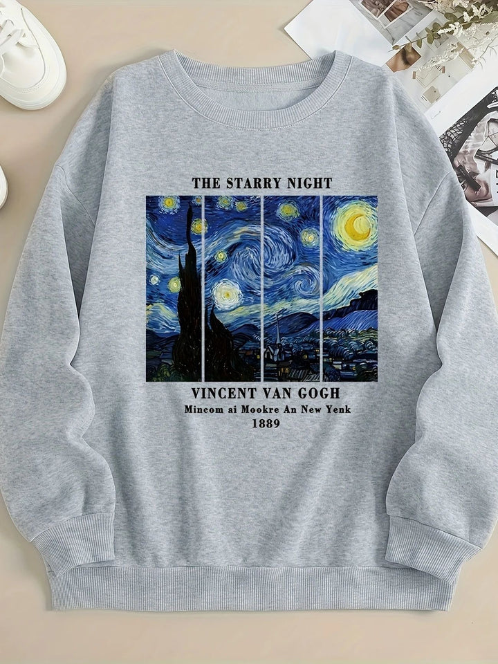 Kvindernes sweatshirt med kunstnerisk Van Gogh motiv og moderne tryk Stilla