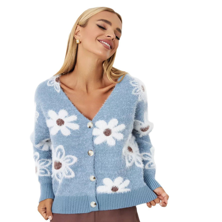 Kvindernes hyggelige cardigan med blomstermønster og knapdetaljer Stilla