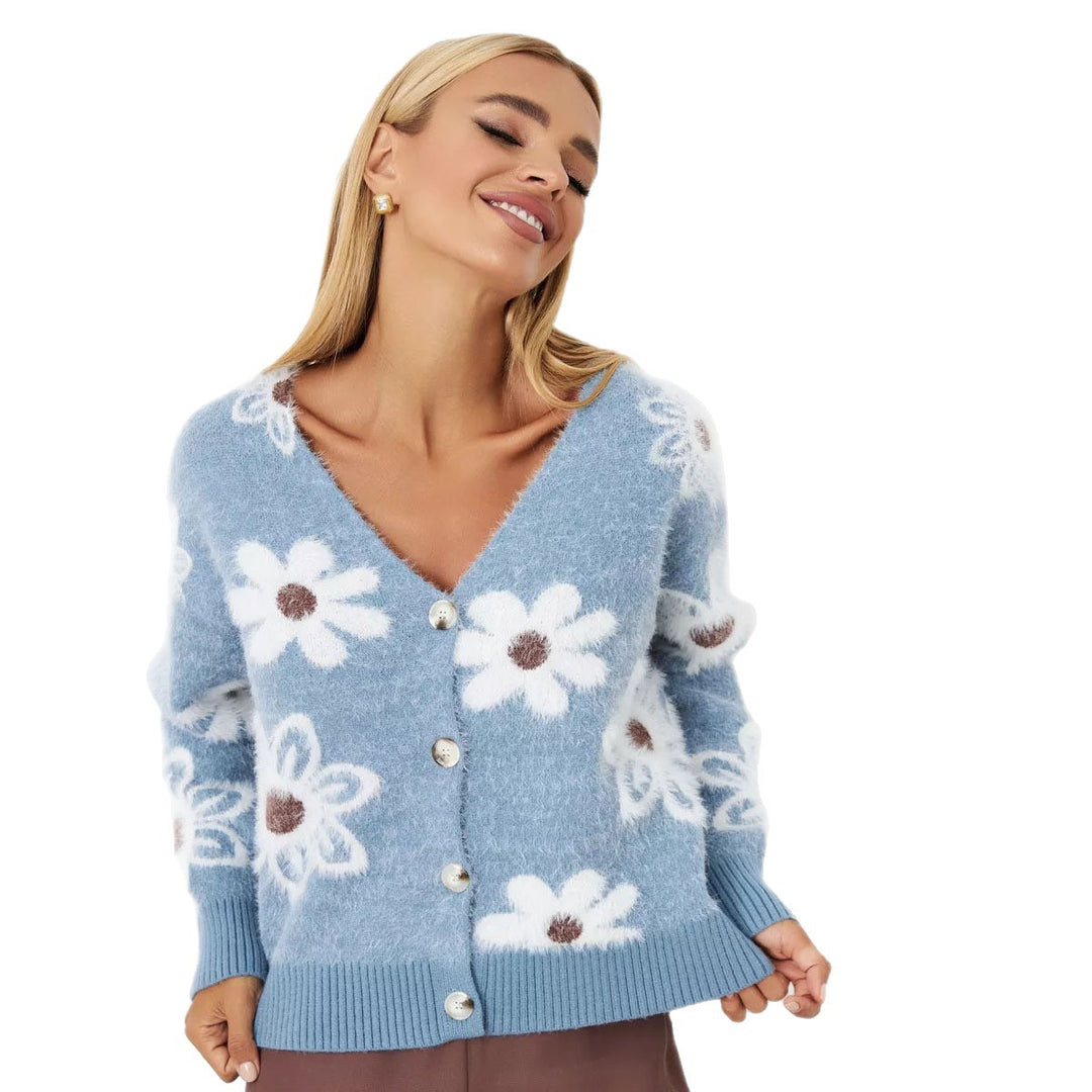 Kvinders hyggelige cardigan med blomstermønster og knapdetaljer Stilla