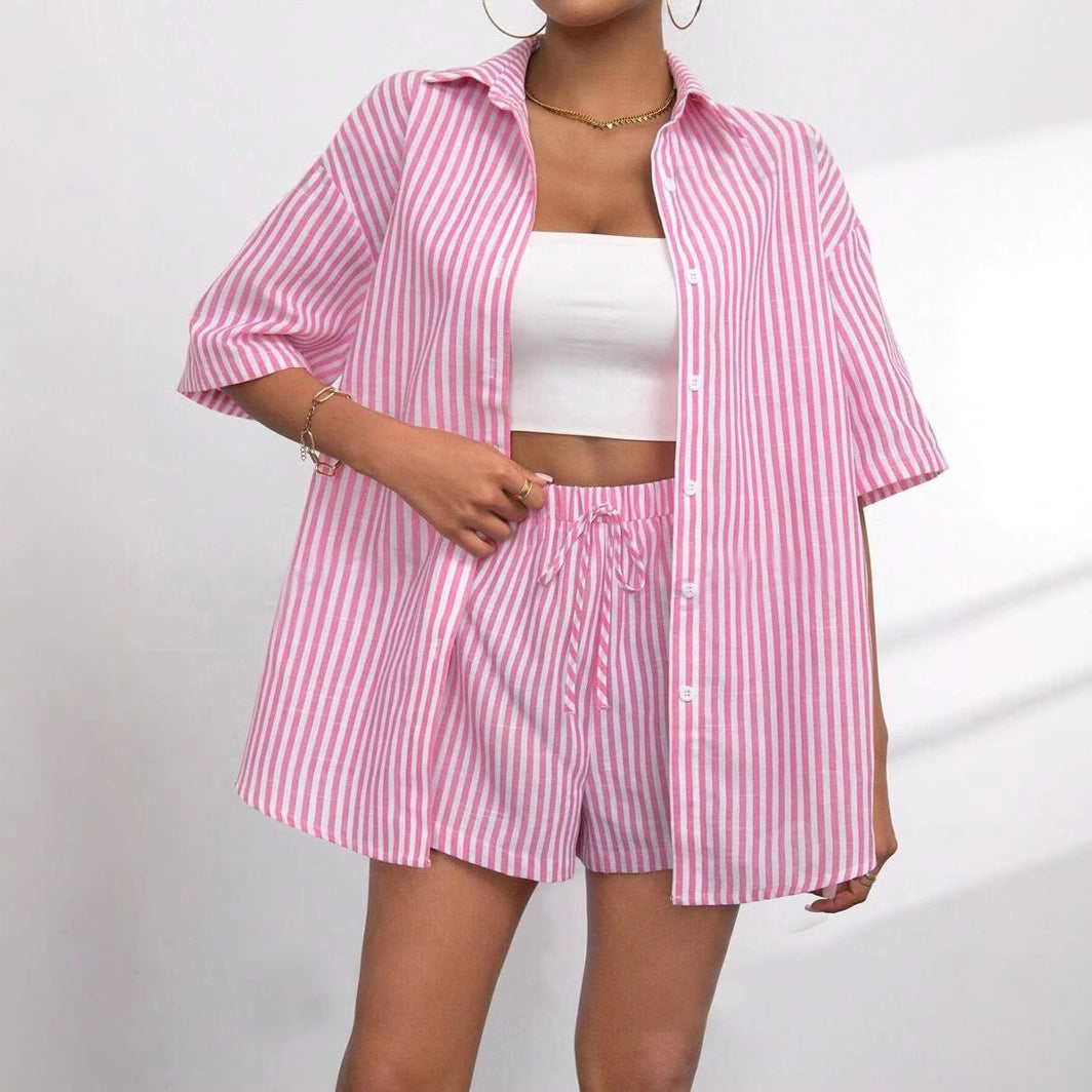 Dame Løs Kortærmet Pyjama-Sæt med Stribet Design Stilla