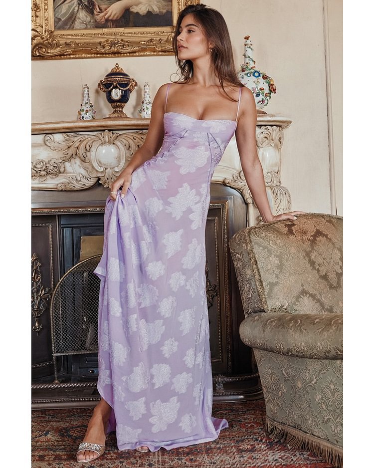 Kvinders Maxi Cocktail Kjole med Blomster Chiffon og Slanke Spaghetti Stropper