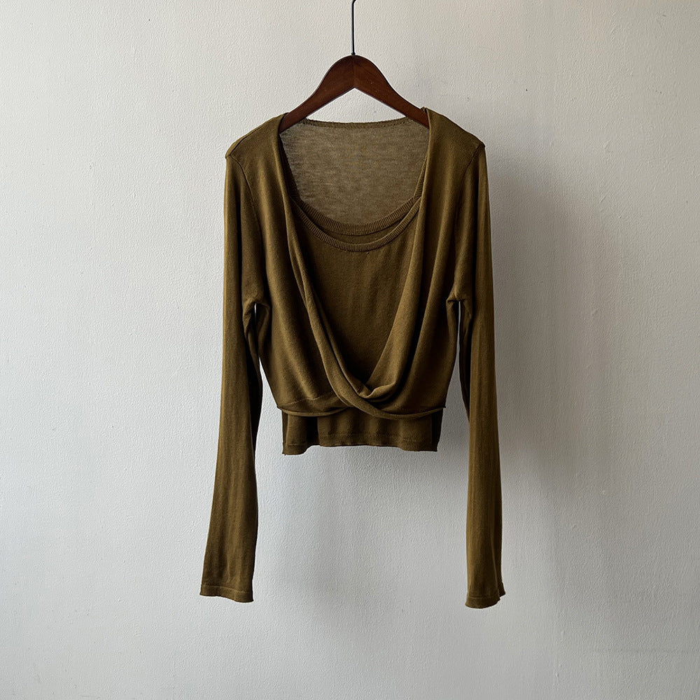 Damer afslappet longsleeve T-shirt med dekorativt omslagdesign og fin stofkvalitet Stilla