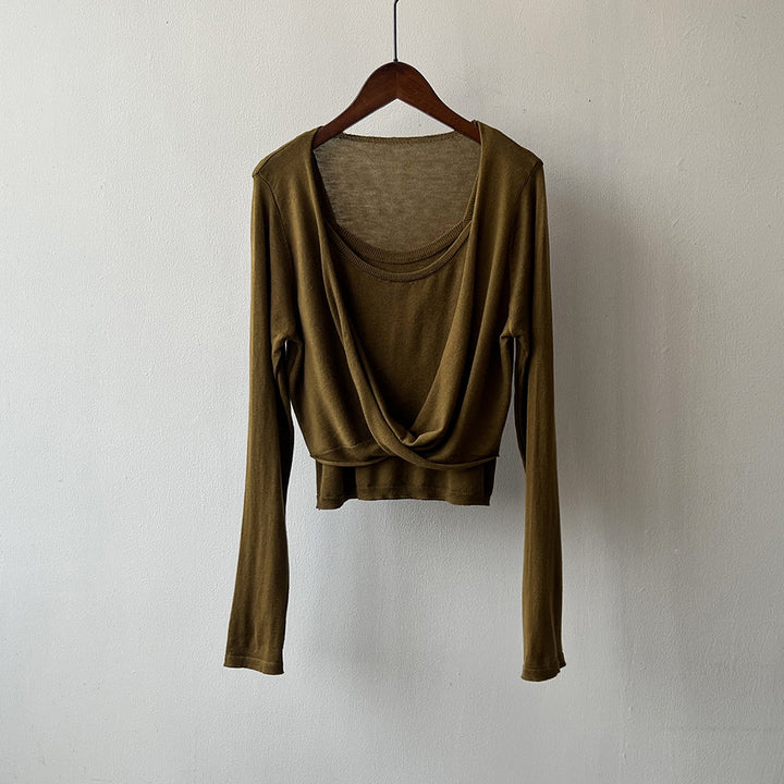 Damer afslappet longsleeve T-shirt med dekorativt omslagdesign og fin stofkvalitet Stilla