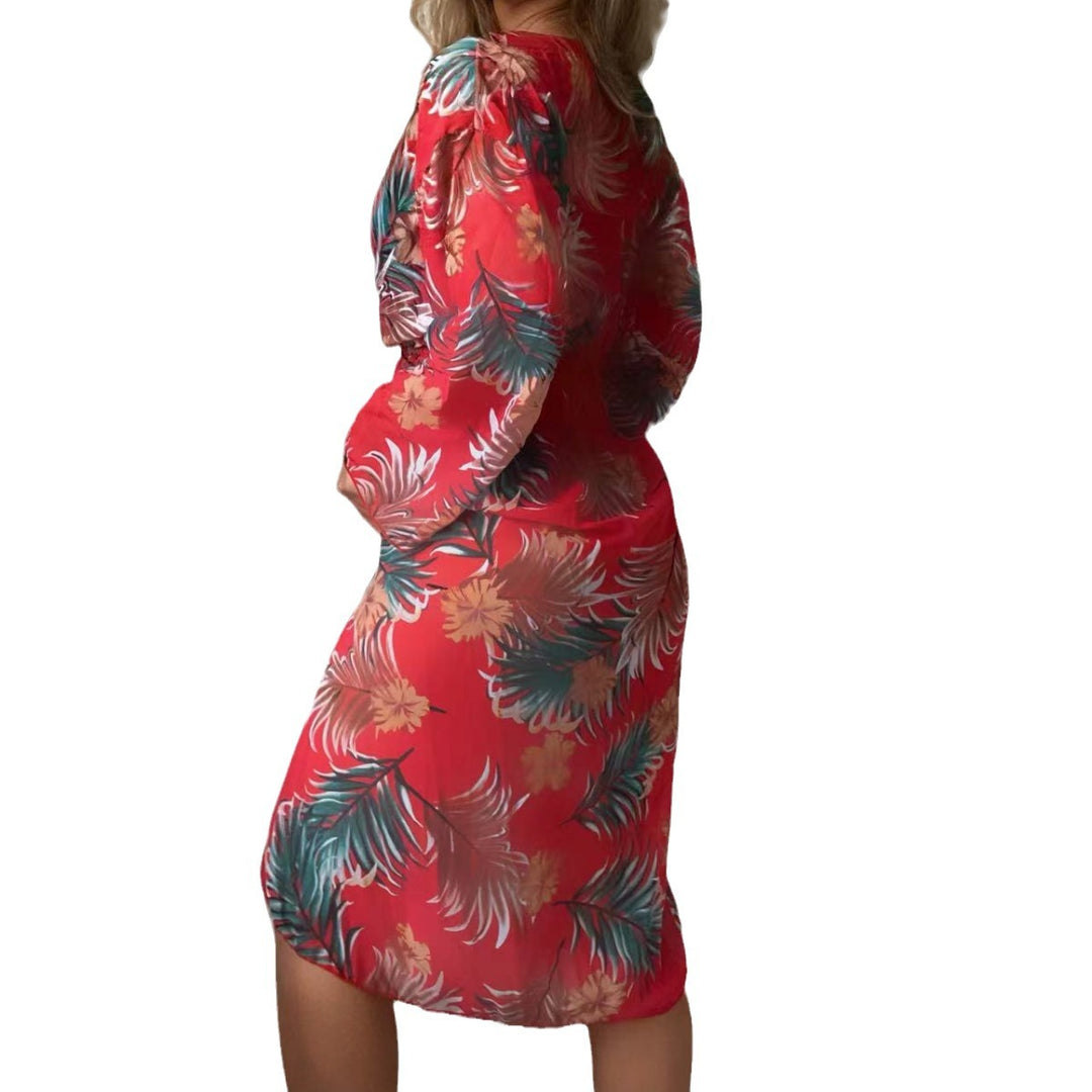 Dame let luftigt strandkimono med blomstermotiver Skovae