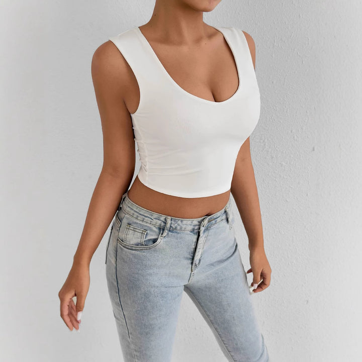 Dame figursyet crop-top med dyb V-udskæring Skovae
