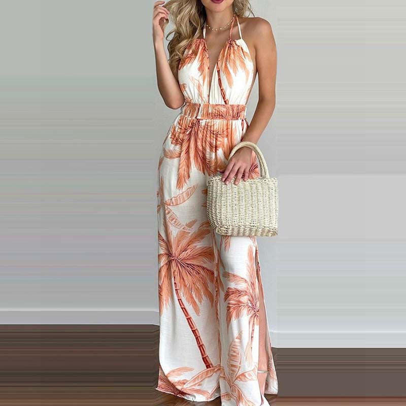 Kvinder Halterneck Jumpsuit med vide ben og sidesplitter Stilla
