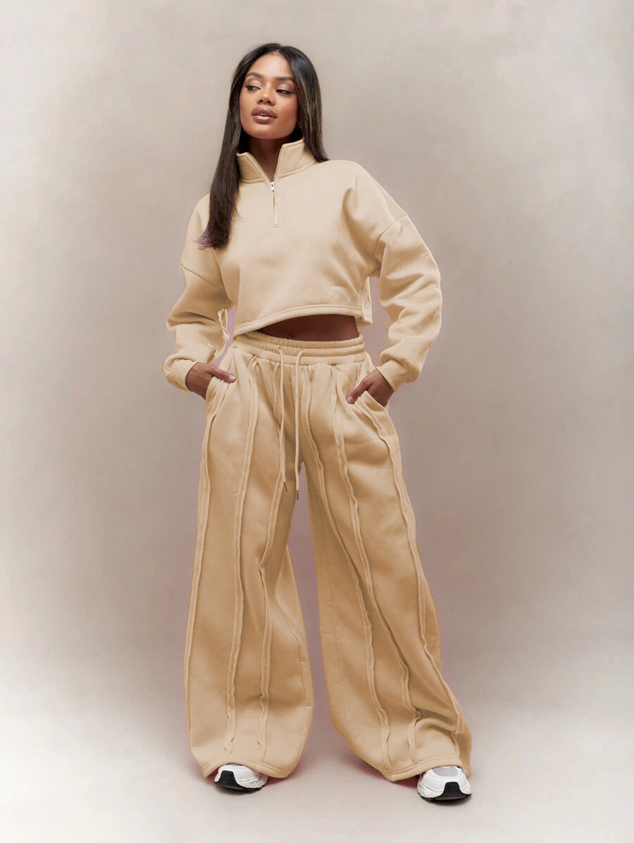 Dame cropped sweatshirt med moderigtig lynlås og behagelig taljeelbånd Skovae