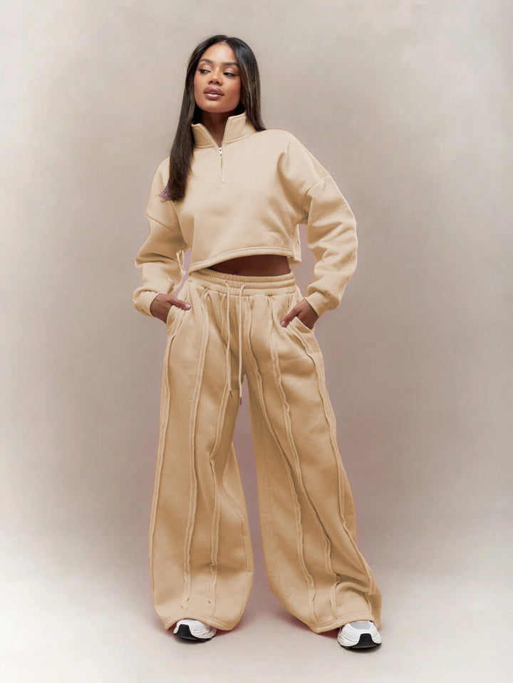 Dame cropped sweatshirt med moderigtig lynlås og behagelig taljeelbånd Skovae