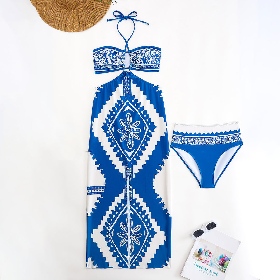 Dame Bandeau-bikini-sæt med elegant indpakning kjole og mode mønstre Stilla