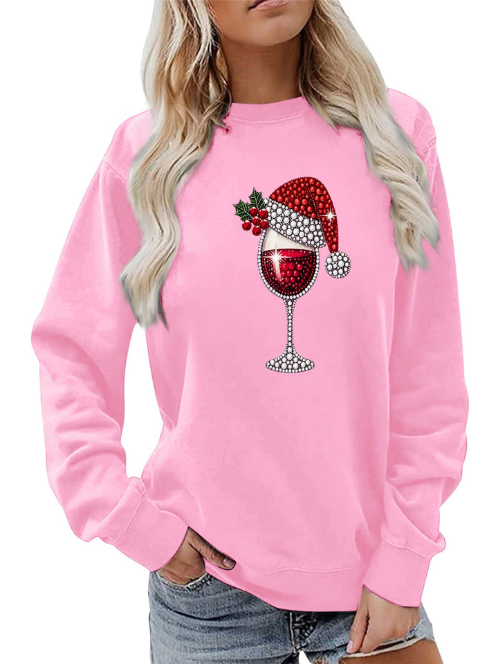 Kvinders sweatshirt med blødt foer og festligt vinmotiv Stilla
