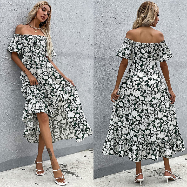 Kvinders Off-Shoulder Maxi Kjole med Blomsterdesign og Legeslids Stilla