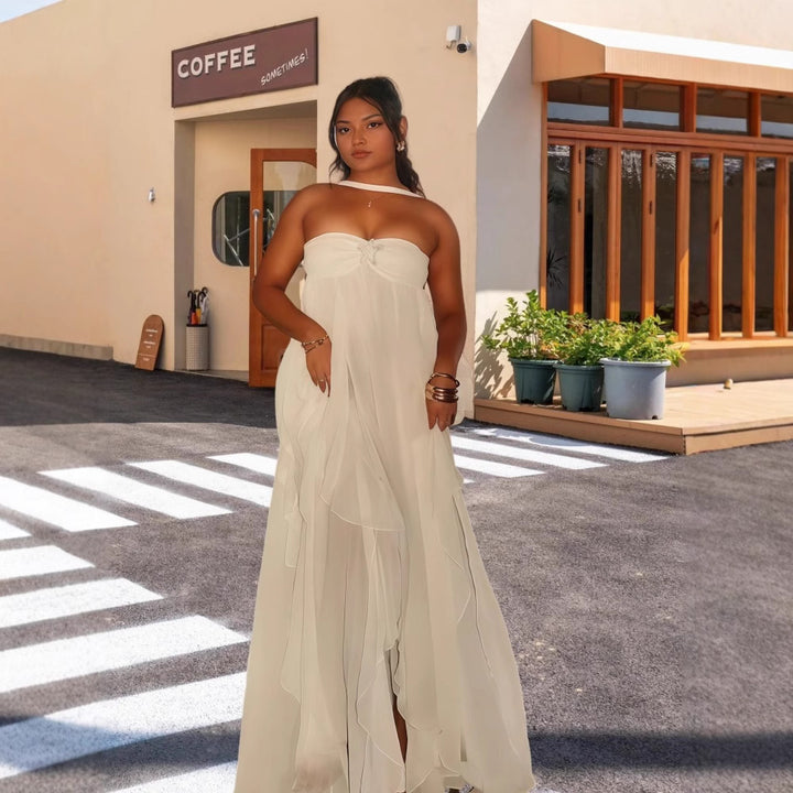 Dame elegant Maxi-kjole med flydende chiffon og forførende slids Stilla