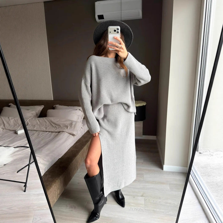 Kvinders Strik Kjole og Oversize Sweater Sæt Stilla