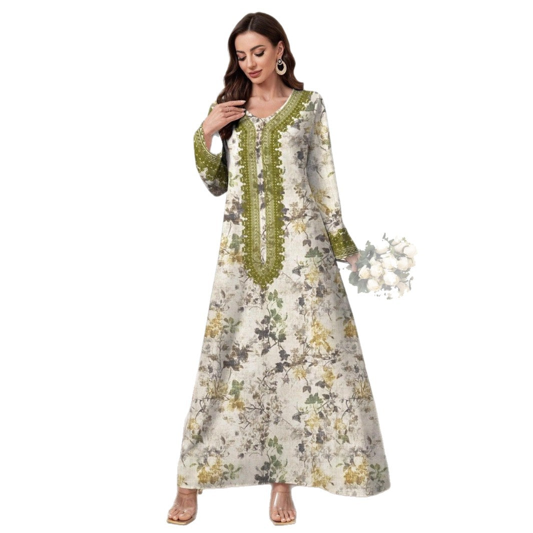 Dame lang Kaftan med floralt design og elegant broderi Stilla