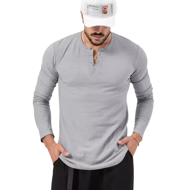 Herrer Langærmet skjorte med mode Henley-udskæring og praktiske knapper Stilla