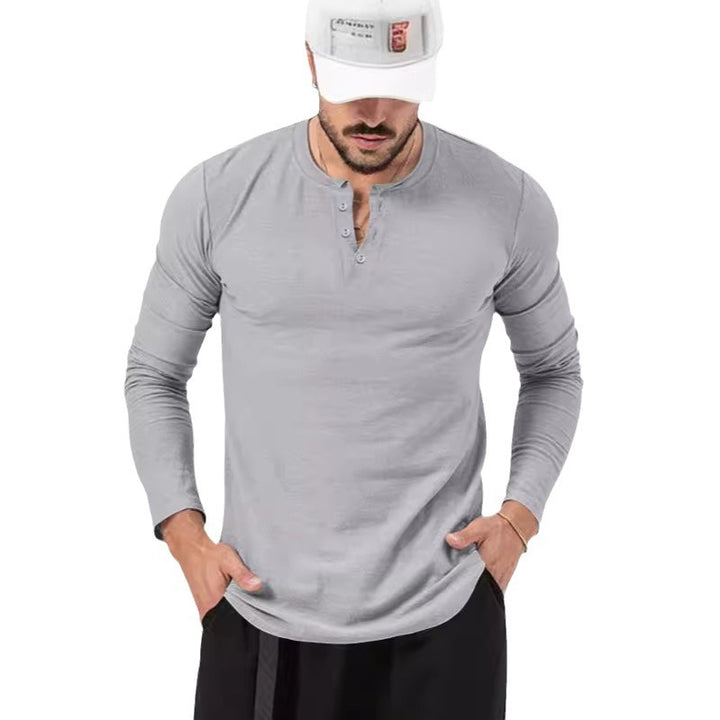 Herrer Langærmet skjorte med mode Henley-udskæring og praktiske knapper Stilla