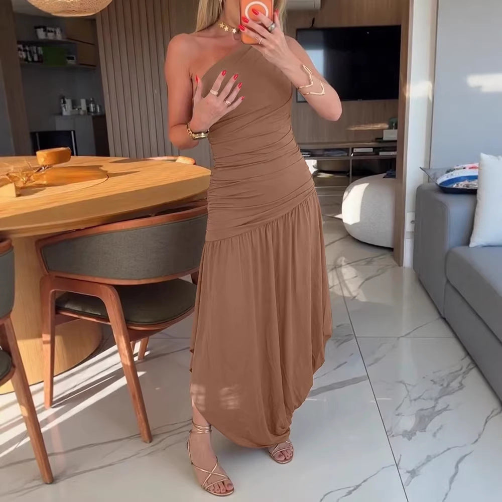 Dame One-Shoulder Maxikjole med raffineret indpakningsskæring Skovae