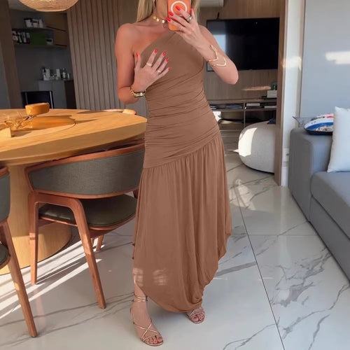 Dame One-Shoulder Maxikjole med raffineret indpakningsskæring Skovae