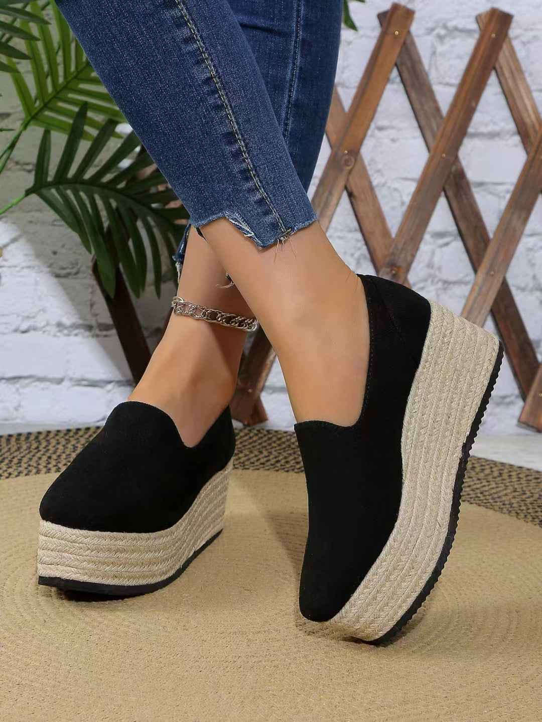 Dame Plateau-sandaler med elastisk udskæring og komfortabelt jute-design Stilla