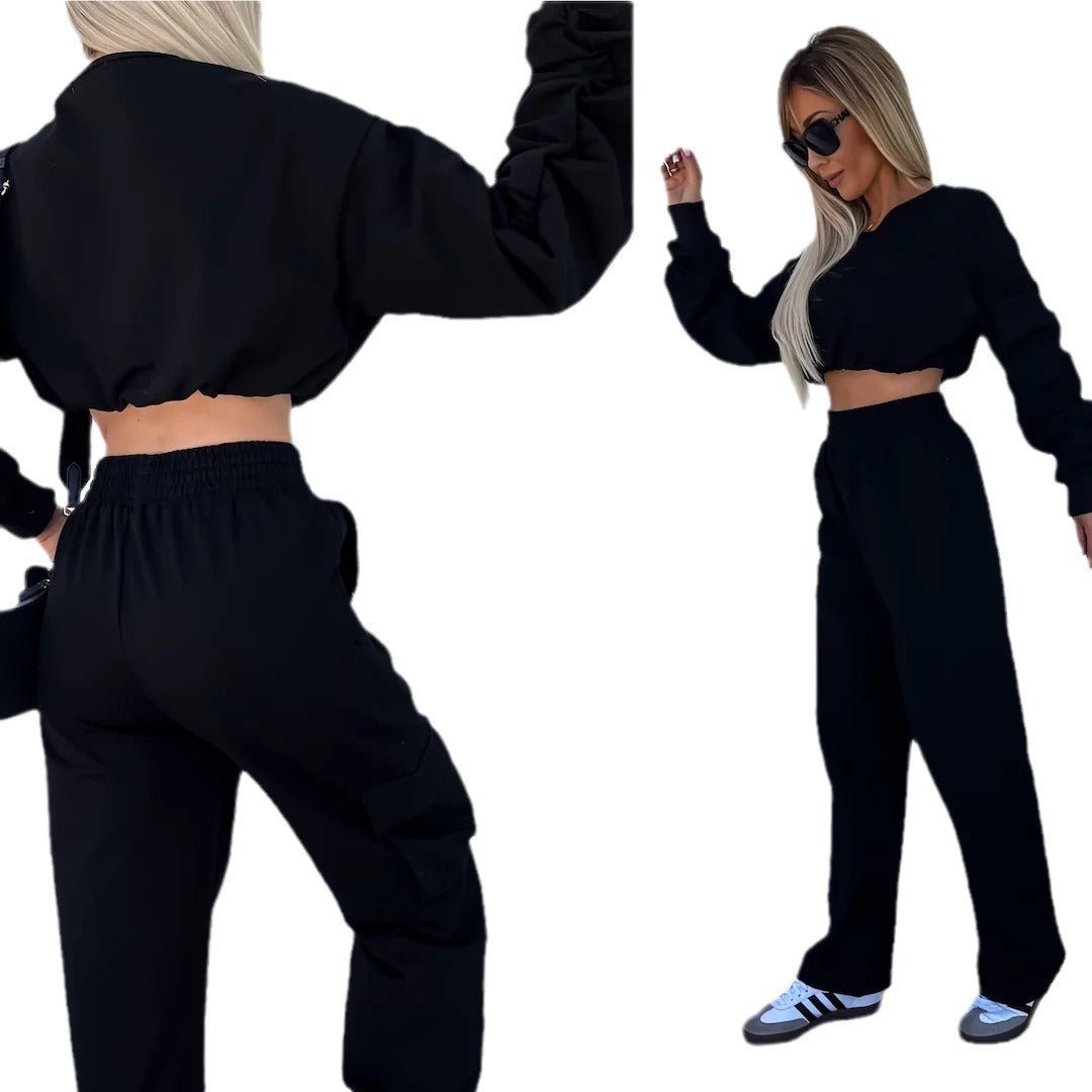 Dame afslappet sæt med cropped top og løstsiddende bukser Stilla