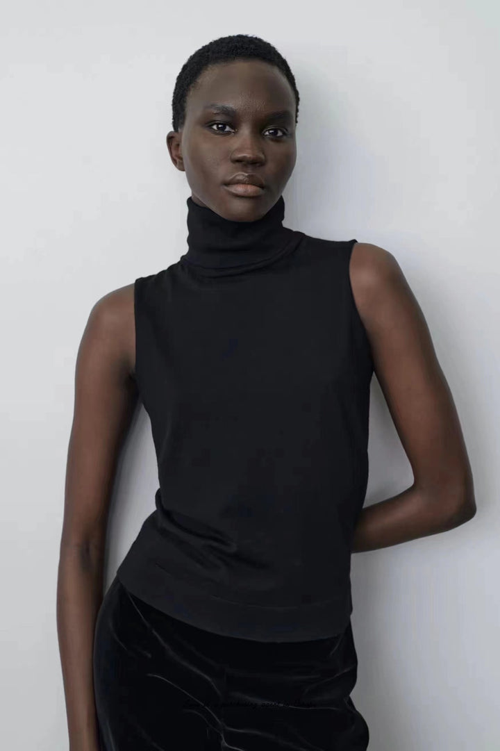 Dame ærmeløs Turtleneck-top i højkvalitets, strækbart materiale med tætsiddende pasform Stilla