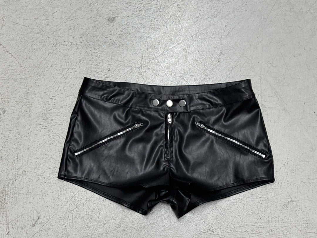 Dame kunstlæder-shorts med moderigtige lynlåse og tætsiddende snit Skovae