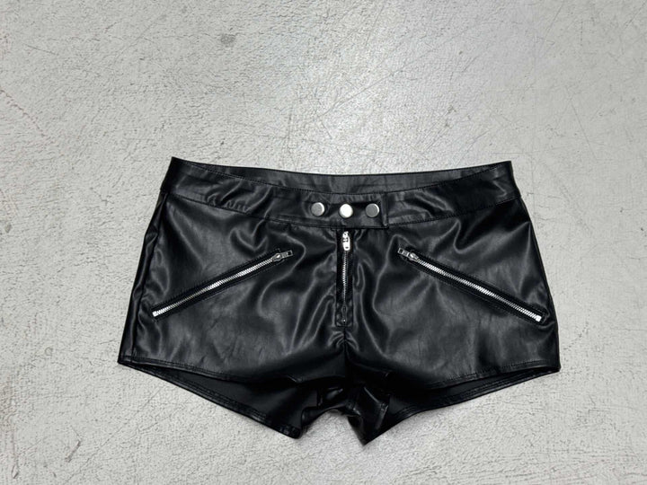 Dame kunstlæder-shorts med moderigtige lynlåse og tætsiddende snit Skovae