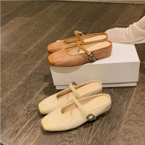Dame Slip-On Ballerinas med gennemført fletdesign og elegant rem Stilla