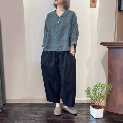 Femme Casual V-Udskæring Linned Top Stilla