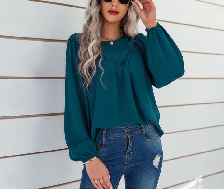 Dame Elegant og afslappet bluse skjorte med puffærmer Stilla