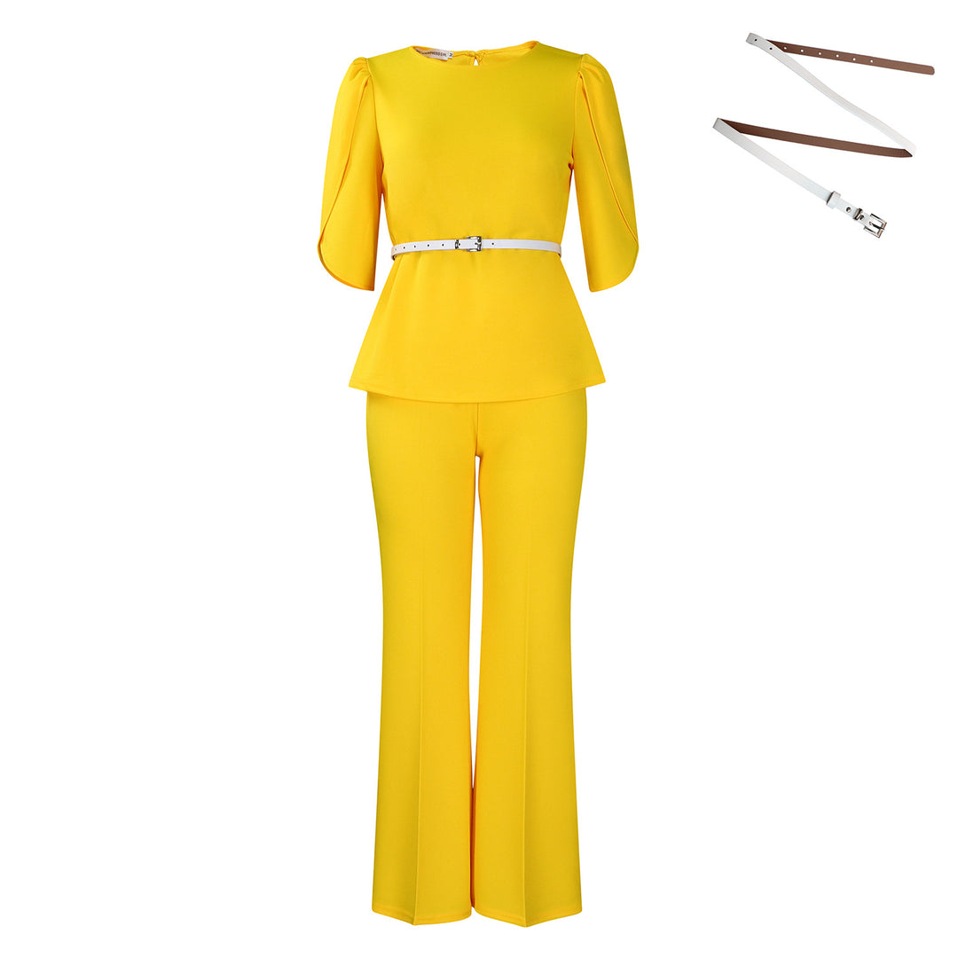 Dame Elegant Peplum-Jumpsuit med vide ben og taljeret bælte Stilla