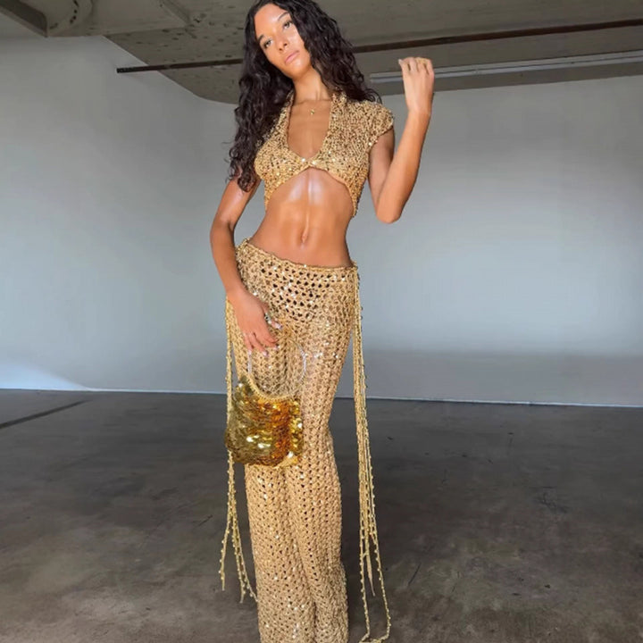 Damen Glamouröses Häkel-Outfit mit schimmernden Akzenten Skovae