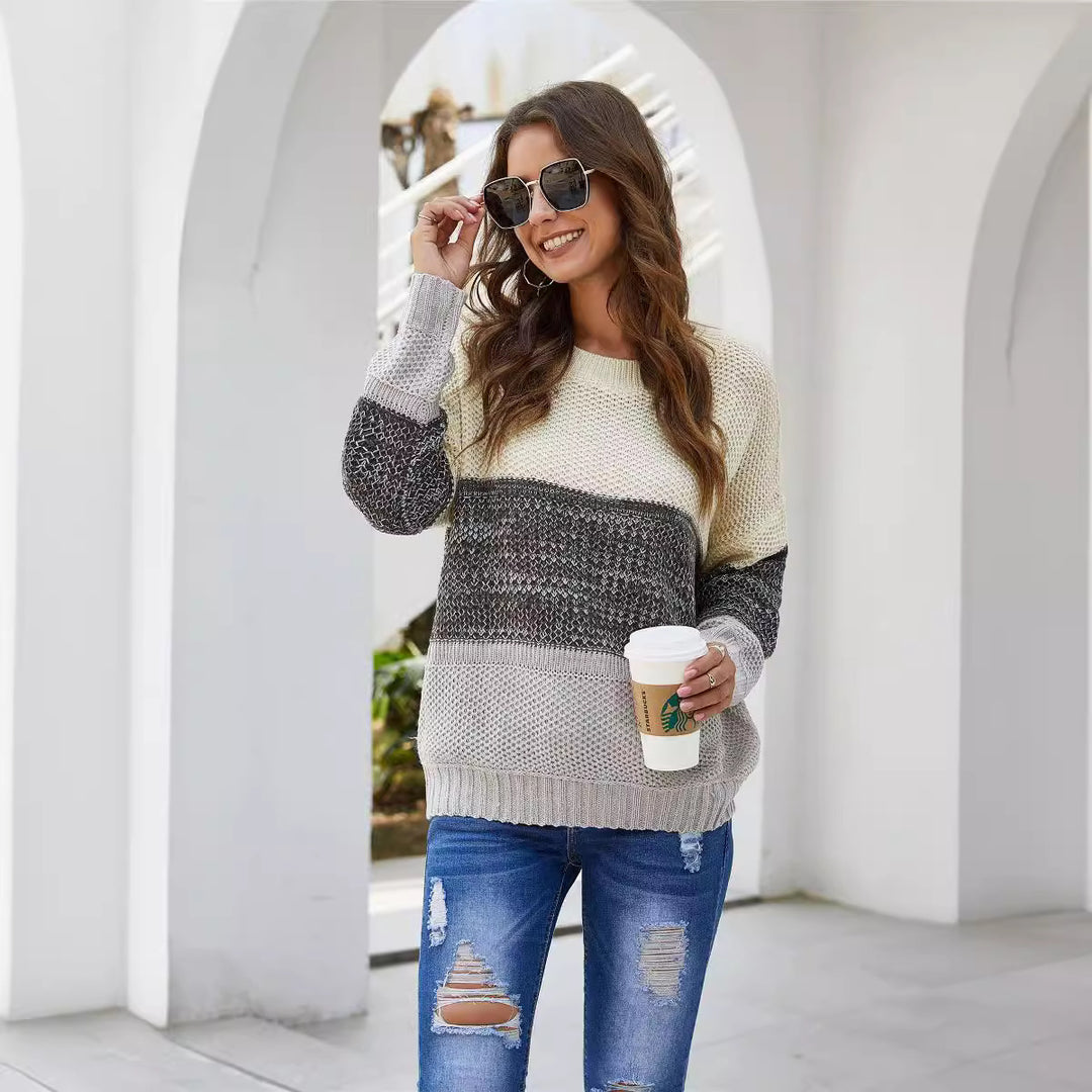 Kvinders chunky strik sweater med fashionabelt block design og casual fit Stilla