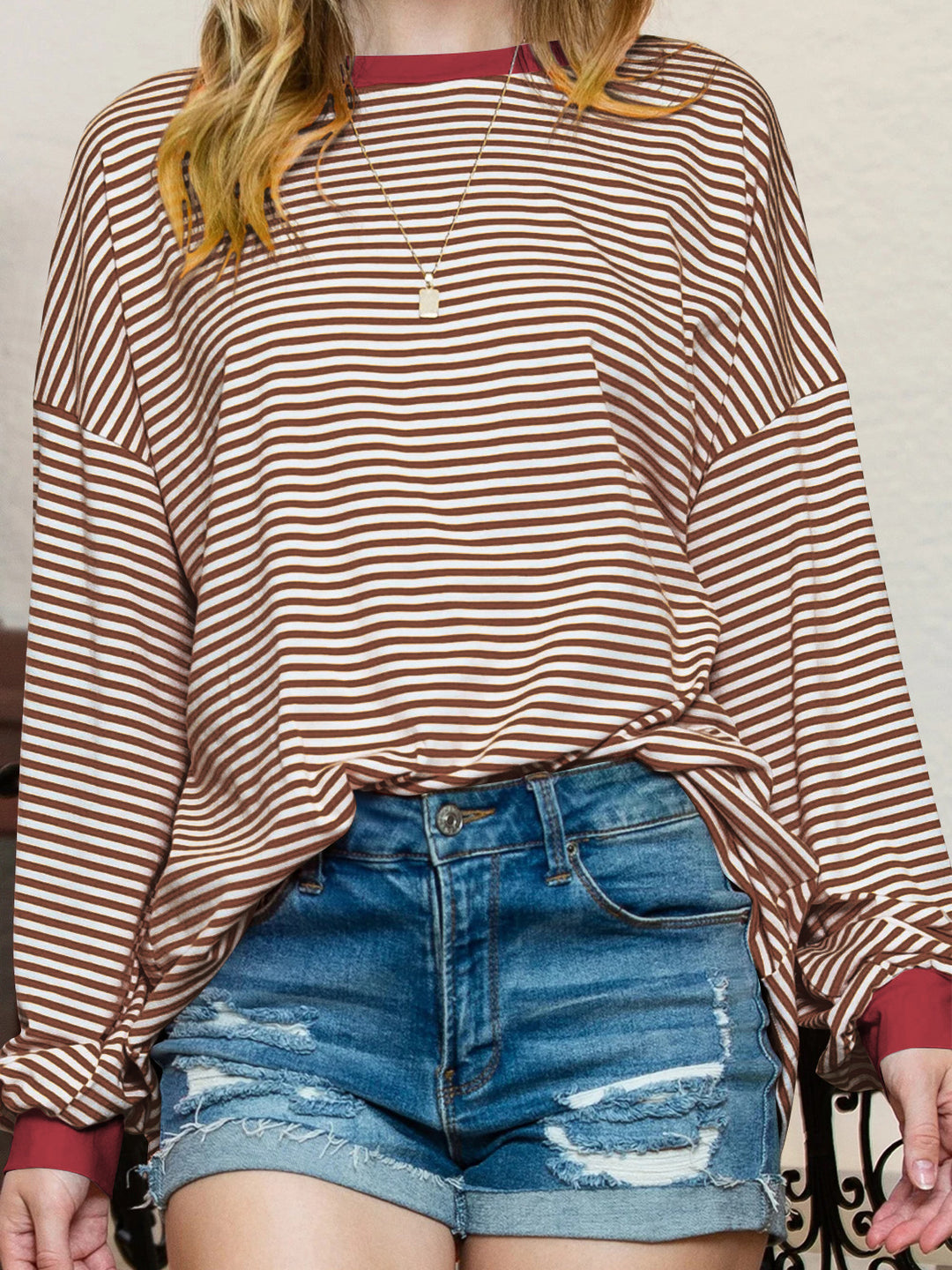 Dame Casual stribet oversized sweatshirt med svingende kant og stribede ærmer Stilla