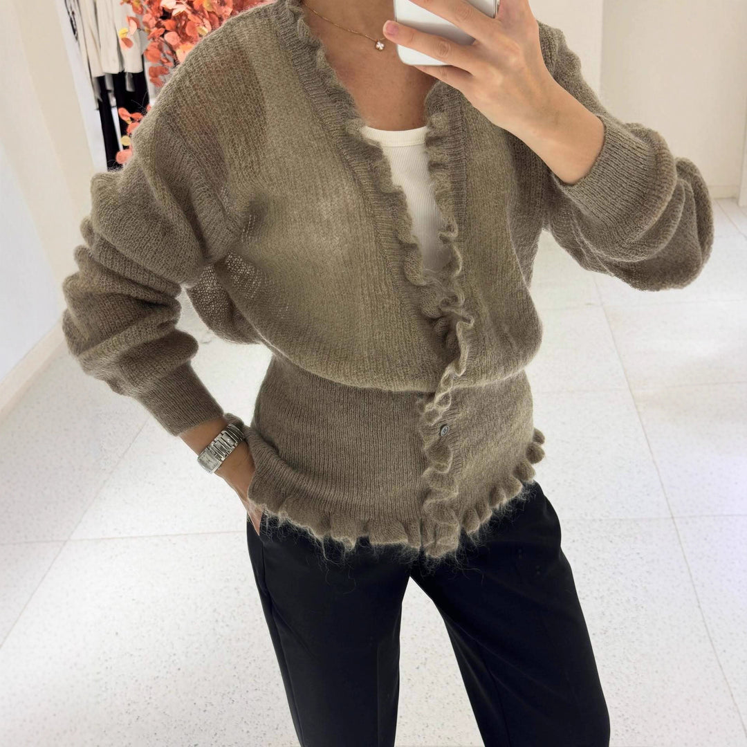 Kvinders cardigan med legende flæse design Stilla