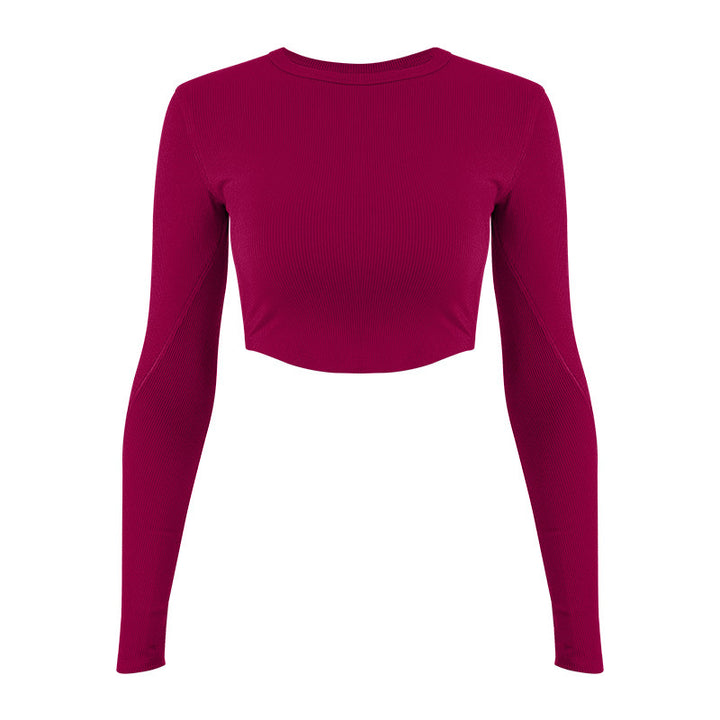 Damer mode Langærmet Crop-Top i elastisk ribmateriale med rund halsudskæring Stilla