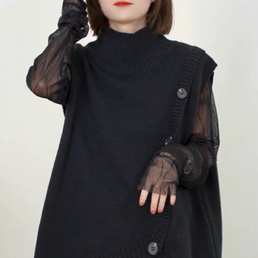 Kvindernes strikkede sweater med høj krave og asymmetrisk skæring Stilla