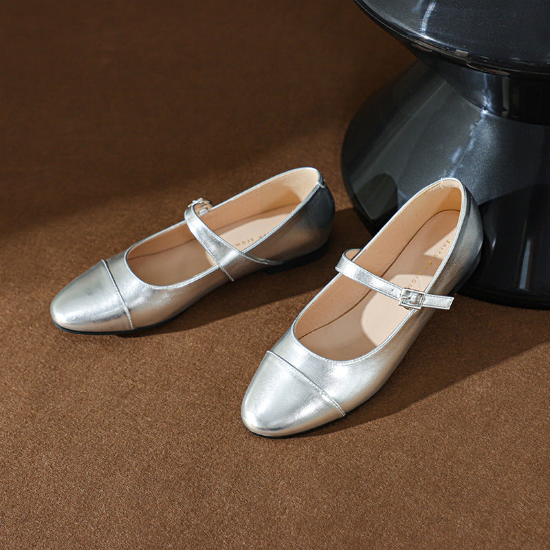 Femme Elegante Mary Jane Ballerinas med Metallic-Accent Stilla