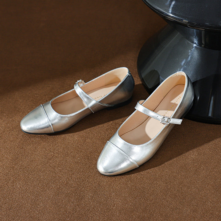 Femme Elegante Mary Jane Ballerinas med Metallic-Accent Stilla