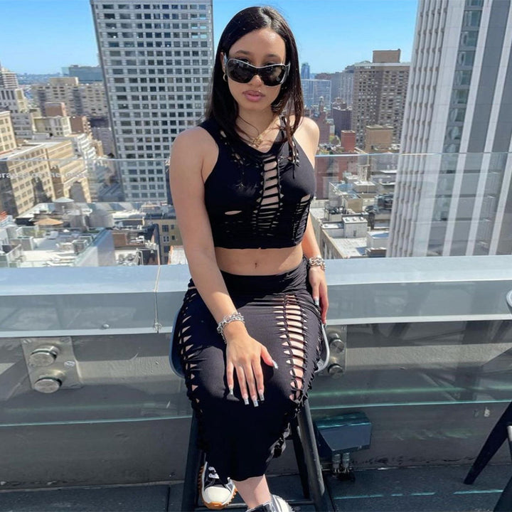 Dame sæt bestående af cropped top og tætsiddende maxi-nederdel Stilla