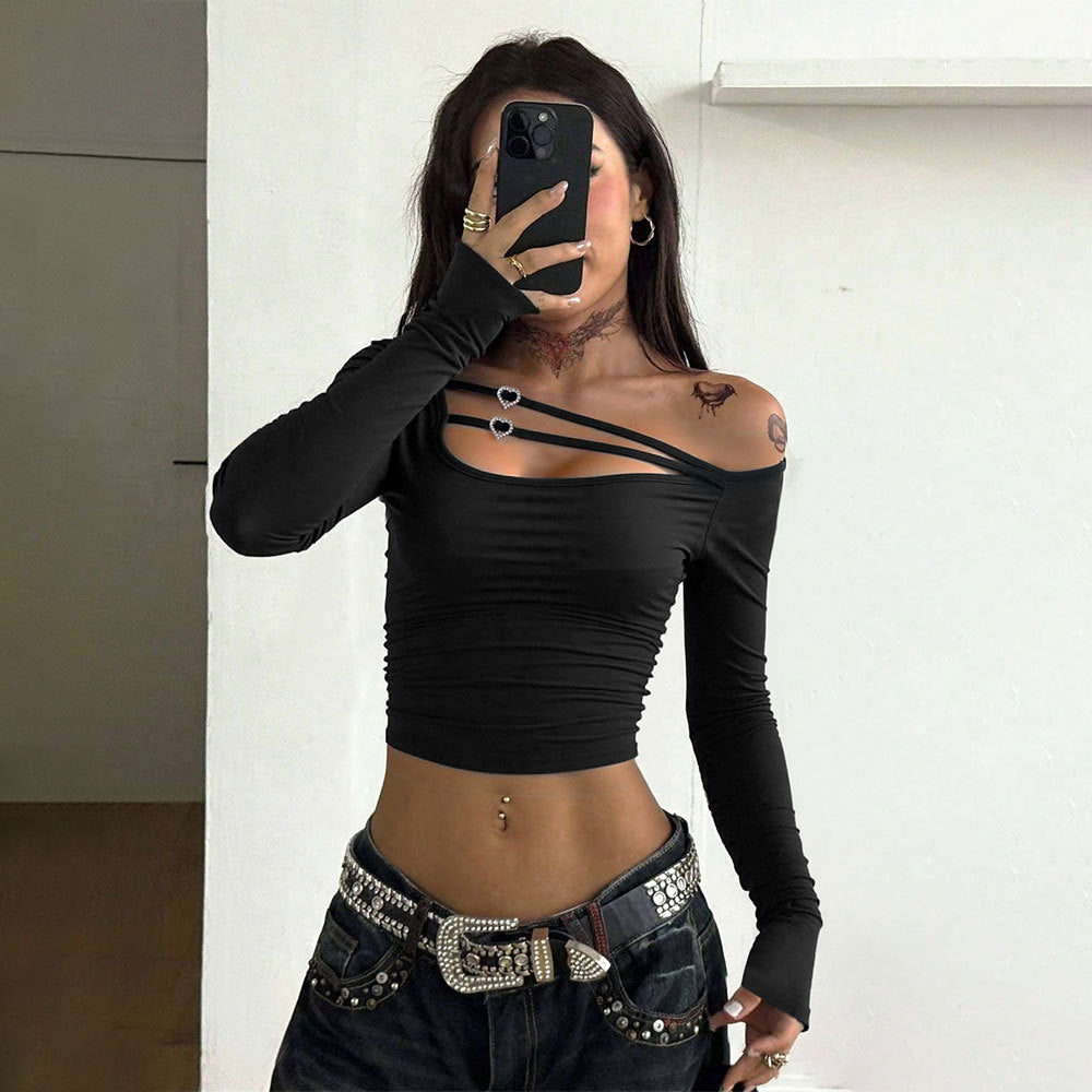 Kvinders elegante asymmetrisk top med raffinerede stropdetaljer Stilla